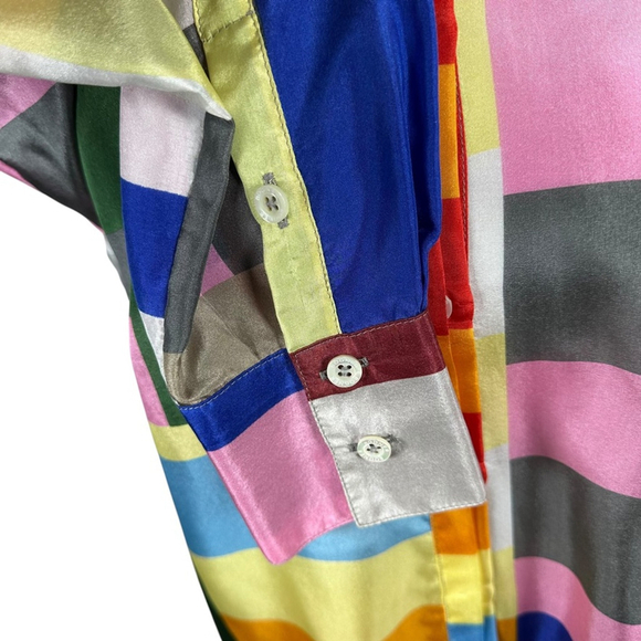 Bogner Color Block Button Blouse Horse Equestrian Back Silk Size US 12 EU 42 - Picture 6 of 13